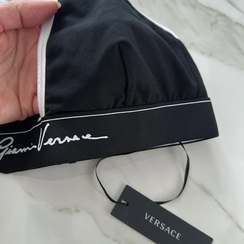 NWT VERSACE Black and White Triangle Bralette Bra Size XL Triangle Bra Cotton - Picture 6 of 12